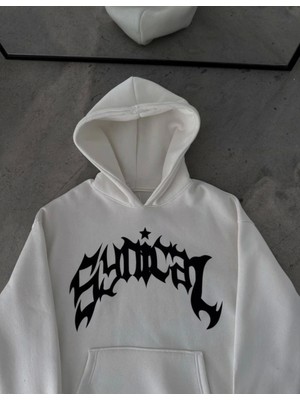 Stelol Üç Iplik Kapşonlu Baskılı Oversize Sweatshirt-  Beyaz