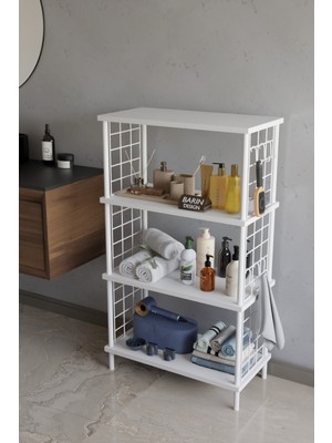 Barin Design 4 Katlı Çevir Kur Beyaz Metal Telli Banyo Rafı |çok Amaçlı Düzenleyici, Organizer Stand Banyo Dolabı