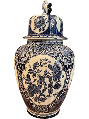 TT Hollanda Delfts Kapaklı Porselen Vazo - 46 cm Boyunda