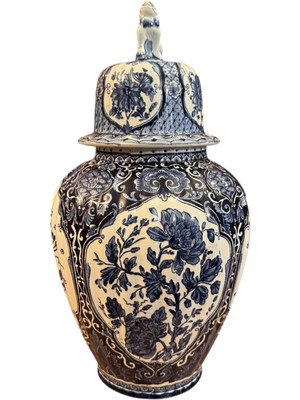 TT Hollanda Delfts Kapaklı Porselen Vazo - 40 cm Boyunda