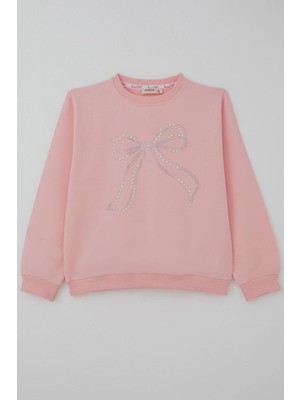 Breeze Kız Çocuk Sweatshirt Inci Taş Işlemeli 7-12 Yaş, Pembe
