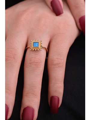 Cebeci Kare Mavi Taş Yüzük