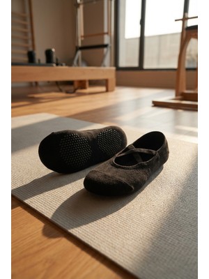 Lykos 2 Çift Siyah Profesyönel Kaymaz Tabanlı Pilates Yoga ve Bale Çorabı - Terletmeyen Pamuklu Doku