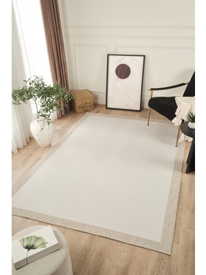 Konfor Halı Sisalux 3084 Krem Bej Sisal Dokuma Jüt Kilim Hav Toz Vermez Halı Salon Mutfak Oturma Odası Halısı