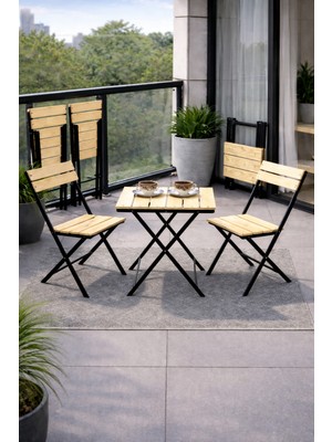 Ecowood Katlanır Masa ve Sandalye Seti | Balkon Kamp Seti