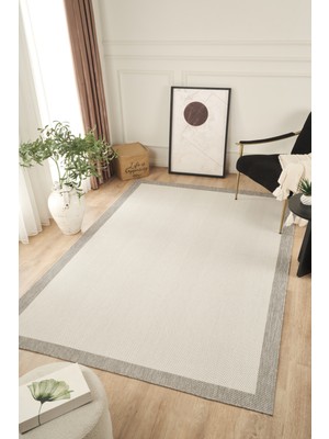 Konfor Halı Sisalux 3086 Beyaz Gri Sisal Dokuma Jüt Kilim Hav Toz Vermez Halı Salon Mutfak Oturma Odası Halısı