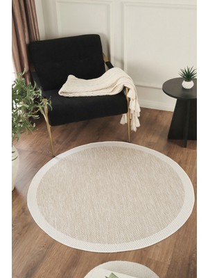 Konfor Halı Sisalux 3085 Bej Krem Yuvarlak Sisal Dokuma Jüt Kilim Hav Toz Vermez Mutfak Oturma Odası Halısı