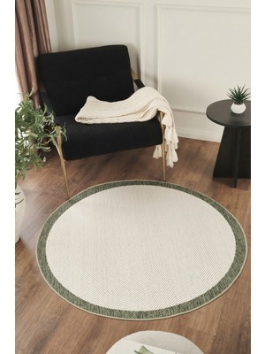 Konfor Halı Sisalux 3090 Krem Yeşil Yuvarlak Sisal Dokuma Jüt Kilim Hav Toz Vermez Mutfak Oturma Odası Halısı