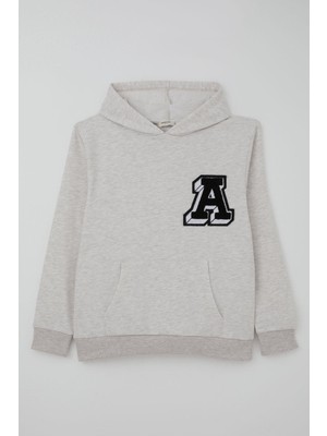 Breeze Erkek Çocuk Sweatshirt A Harfi Yazı Nakış Armalı 9-14 Yaş, Bej Melanj