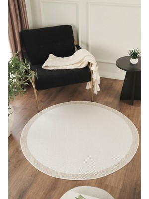 Konfor Halı Sisalux 3084 Krem Bej Yuvarlak Sisal Dokuma Jüt Kilim Hav Toz Vermez Mutfak Oturma Odası Halısı