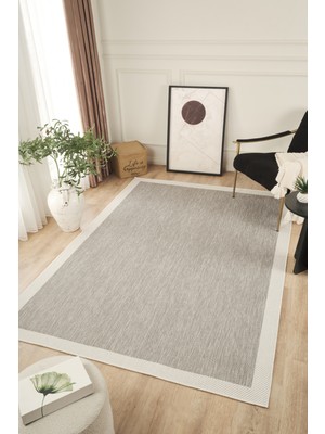 Konfor Halı Sisalux 3087 Gri Beyaz Sisal Dokuma Jüt Kilim Hav Toz Vermez Halı Salon Mutfak Oturma Odası Halısı