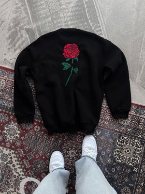 Stelol Oversize Üç Iplik Bisiklet Yaka Baskılı Sweatshirt - Siyah