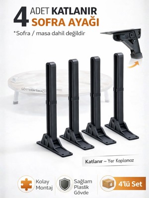 Beylini 4'lü Katlanabilir Yer Sofrası Ayağı 4 Kademeli Laptop Sehpa Sini Kamp Masası Plastik Ayak Siyah 21CM