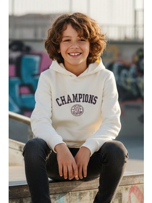 Breeze Erkek Çocuk Sweatshirt Yazı Baskılı Kapüşonlu 4-8 Yaş, Ekru