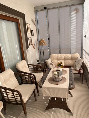 Tu Tienda Kartepe Galvaniz Boru 2 1 1 Sehpa(60*90) Rattan Bahçe Balkon Takımı,Kahve Rattan / Krem Kumaş