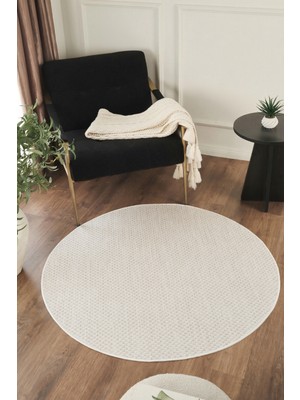 Konfor Halı Sisalux 3081 Krem Bej Yuvarlak Sisal Dokuma Jüt Kilim Hav Toz Vermez Mutfak Oturma Odası Halısı