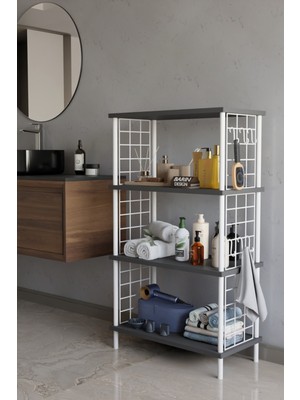 Barin Design 4 Katlı Çevir Kur Beyaz Metal Telli Banyo Rafı |çok Amaçlı Düzenleyici, Organizer Stand Banyo Dolabı