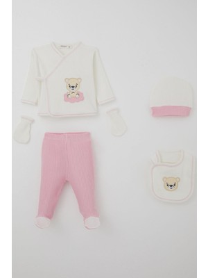 Breeze Kız Bebek Hastane Çıkışı 5 Li Sevimli Bebek Ayıcık Nakışlı 0-3 Ay, Ekru