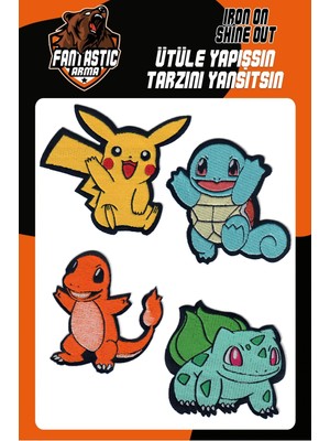 4'lü Pokemon Seti - Pikachu, Squirtle, Charmander, Bulbasaur Ütüyle Yapışan Dokuma Arma, Patch, Yama, Kıyafet Yaması, Tekstil Aksesuar, Çocuk Kıyafet Süsleme, Fantastic Arma, Polyester Arma Seti.