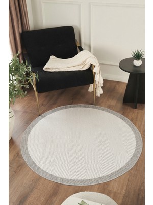 Konfor Halı Sisalux 3086 Beyaz Gri Yuvarlak Sisal Dokuma Jüt Kilim Hav Toz Vermez Mutfak Oturma Odası Halısı