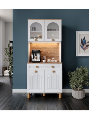 Rosa Kahve Köşesi - 93 cm Mdf Mutfak Dolabı - LED Aydınlatmalı