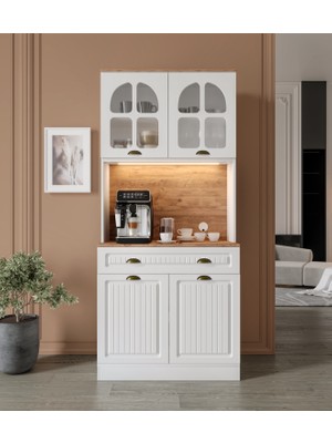 Efes 2 Kapaklı Kahve Köşesi – 93 cm Mdf, LED Aydınlatmalı, Çok Amaçlı Mutfak ve Airfryer Dolabı