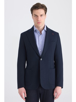 D'S Damat Ds Damat Slim Fit Lacivert Diyogonal Kumaş Ceket 5HC04IR06494M