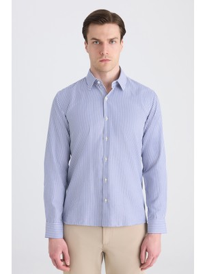 Twn Slim Fit Saks Mavi Çizgili Gömlek 5EF02HD04282M