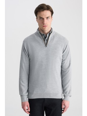 D'S Damat Ds Damat Regular Fit Gri Petek Örgü Kazak 5HF063902155M