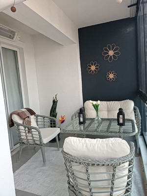 Tu Tienda Kartepe Galvaniz Boru 2 1 1 Sehpa(60*90) Rattan Bahçe Balkon Takımı,gri Rattan