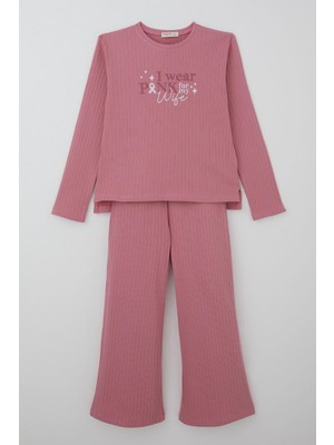 Breeze Kız Çocuk Pantolonlu Takım Yazı Nakışlı Fiyonk Detaylı 4-8 Yaş, Gülkurusu