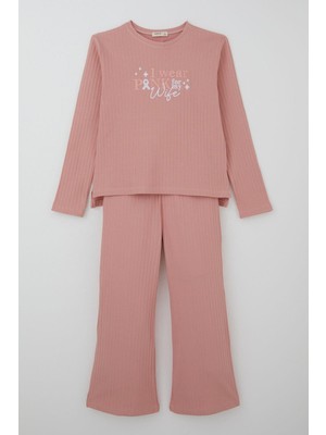 Breeze Kız Çocuk Pantolonlu Takım Yazı Nakışlı Fiyonk Detaylı 4-8 Yaş, Gülkurusu