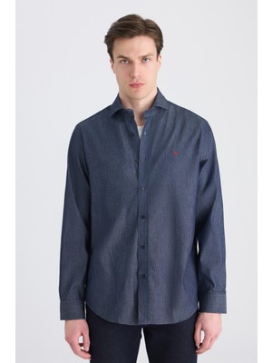 D'S Damat Ds Damat Comfort Indigo Düz Gömlek 5HC02PH06327M