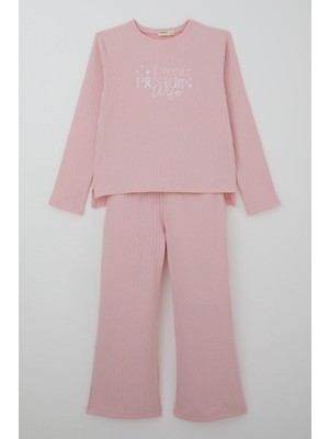 Breeze Kız Çocuk Pantolonlu Takım Yazı Nakışlı Fiyonk Detaylı 4-8 Yaş, Pembe