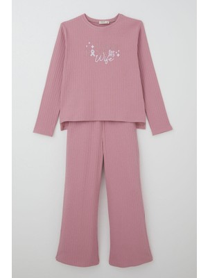 Breeze Kız Çocuk Pantolonlu Takım Yazı Nakışlı Fiyonk Detaylı 4-8 Yaş, Gülkurusu