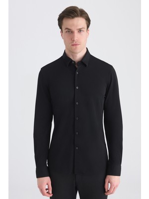 Twn Slim Fit Siyah Örme Gömlek 5EC02IM02259M