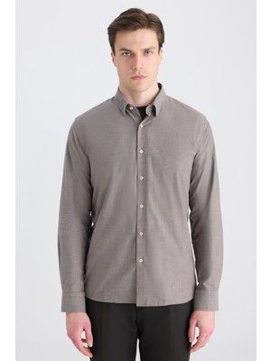 Twn Slim Fit Kahverengi Armürlü Gömlek 5EF02EE04259M