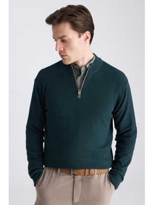 D'S Damat Ds Damat Regular Fit Yeşil Petek Örgü Kazak 5HF063902155M