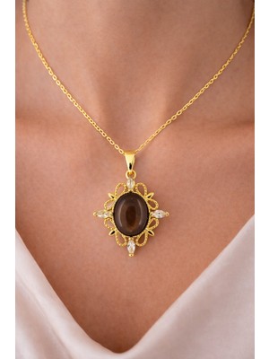 Shemora Doğal Taşlı Elips Tasarım Kolye Ucu