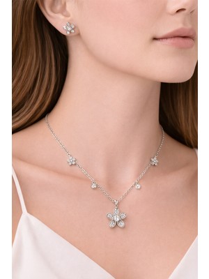 Shemora Çiçek Detaylı Çelik Takı Set