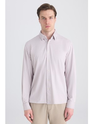 D'S Damat Ds Damat Slim Fit Vizon Çizgili Gömlek 5HC02AD07280M