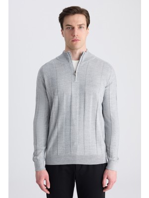 D'S Damat Ds Damat Regular Fit Gri Düz Örgü Kazak 5HF063902154M