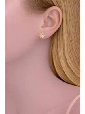 Shemora Taş Işlemeli Çiçek Tasarım Çelik Küpe