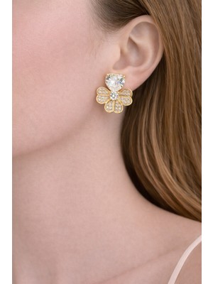 Shemora Kalp Motifli Çiçek Tasarım Çelik Küpe