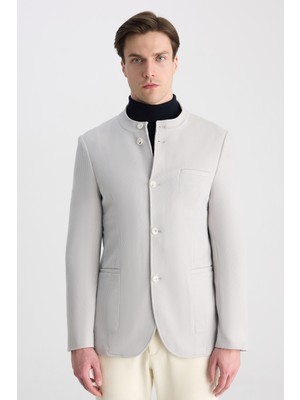 Twn Slim Fit Gri Armürlü Kumaş Ceket 5EC04AD01484M