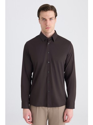 Twn Slim Fit Kahverengi Düz Gömlek 5EF02AD10288M
