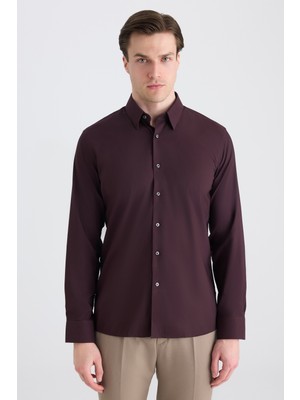 Twn Slim Fit Mürdüm Düz Gömlek 5EF02AD10288M