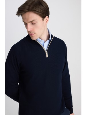 D'S Damat Ds Damat Regular Fit Lacivert Petek Örgü Kazak 5HF063902155M