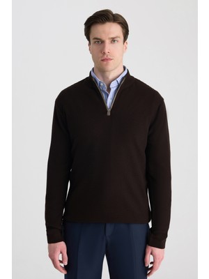 D'S Damat Ds Damat Regular Fit Kahverengi Petek Örgü Kazak 5HF063902155M