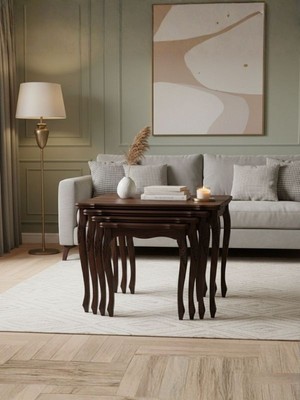 Gazzini Furniture Heritage Lükens Oymalı 4'lü Ahşap Zigon Sehpa